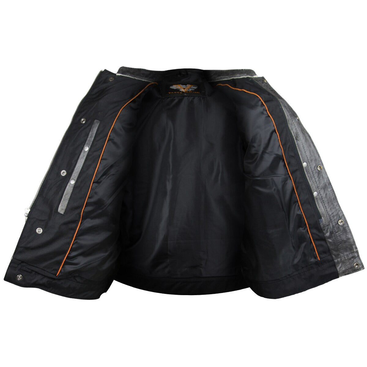 High Mileage HMM914DG Mens Premium Cowhide Distressed Gray SOA Style Biker Club Leather Motorcycle Vest - Inner View