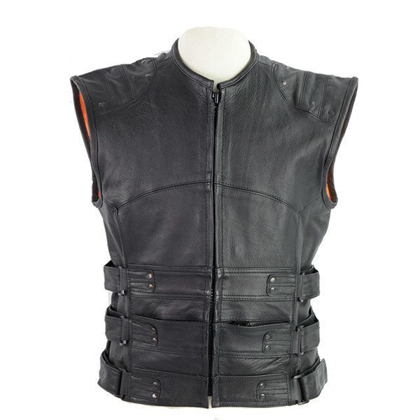 Leather Vest Bulletproof Leather Motorcycle Jacket Vance VL905 Mens Black Premium Cowhide Tactical Bulletproof Style Leather  Motorcycle Vest – Vance Leathers Wholesale