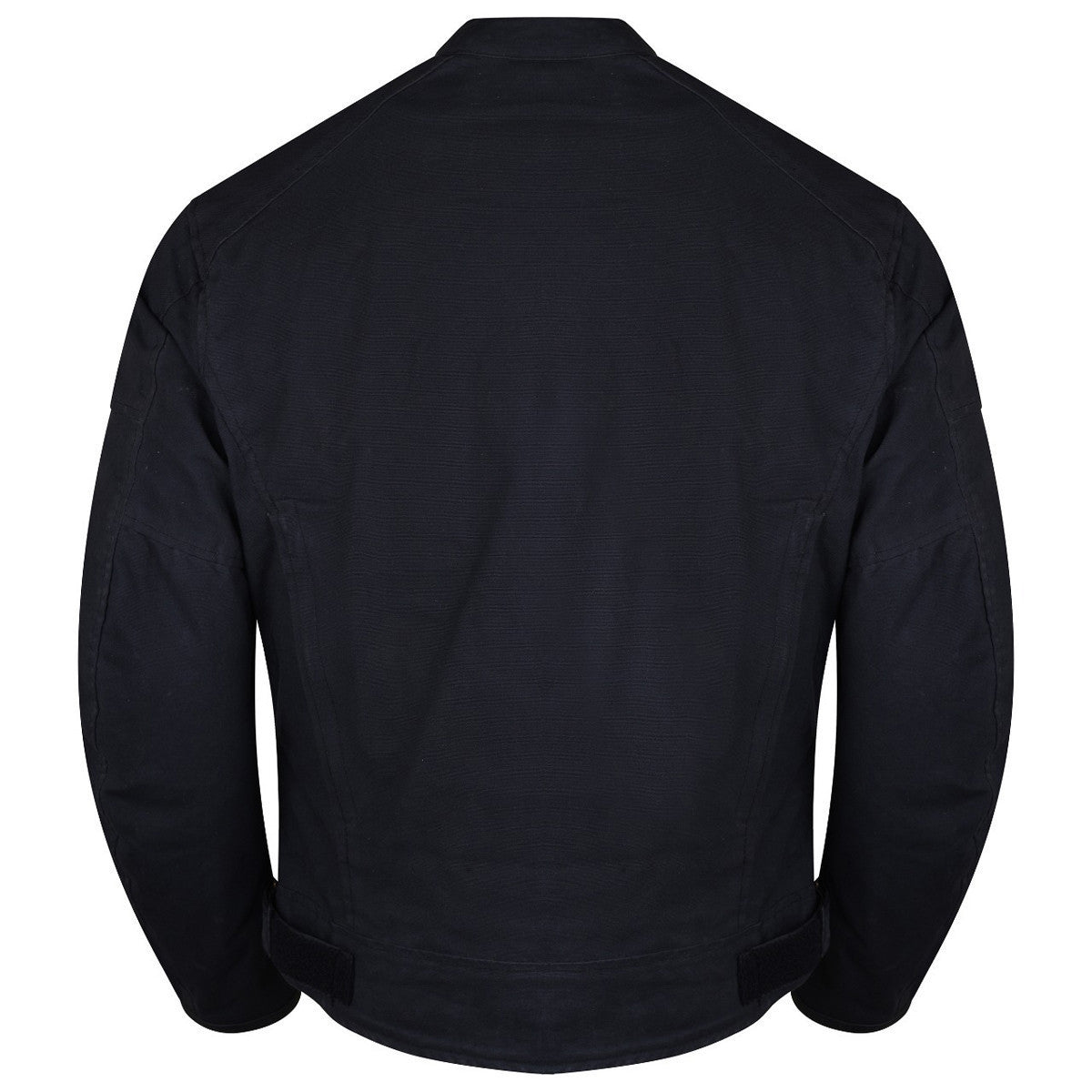 Mens Black Waxed Cotton Cafe Style Scooter Motorcycle Jacket With CE Armor - Back View