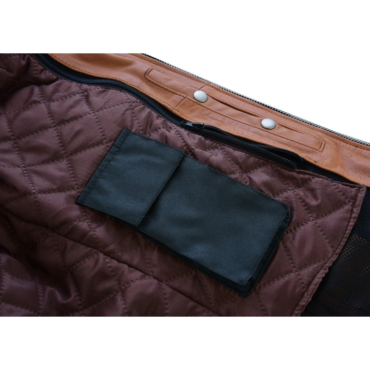 High Mileage HML703T Women's Fringe and Rivet Detail Premium Lightweight Brown Leather Lady Biker Motorcycle Fashion Jacket - Life Image