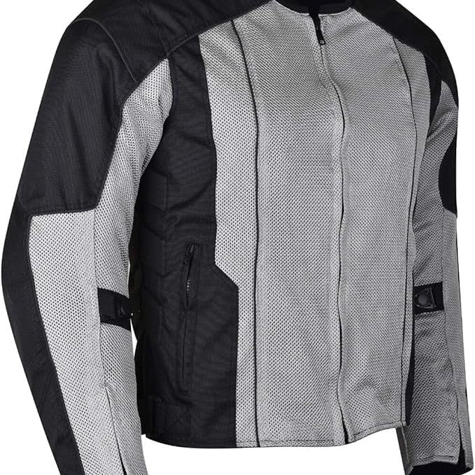 Advanced Vance VL1627 3-Season Mesh/Textile CE Armor Motorcycle Jacket - sliver/back