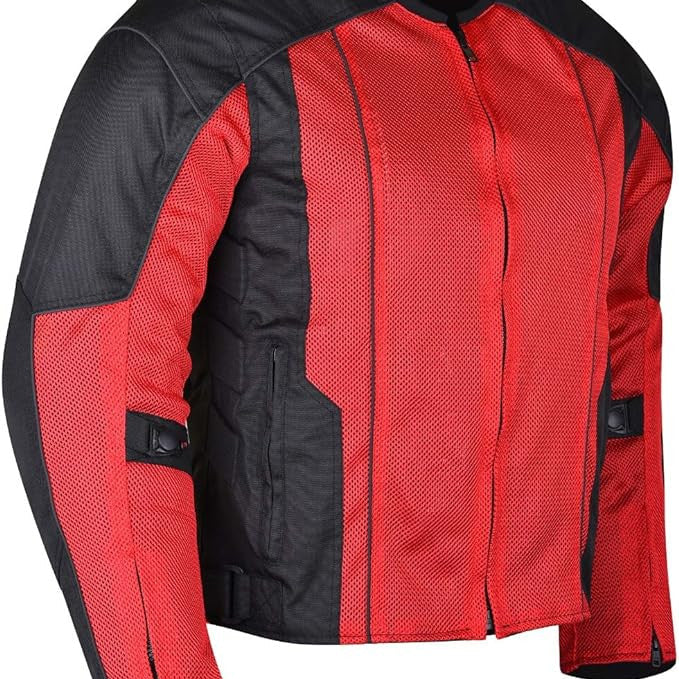 Advanced Vance VL1627 3-Season Mesh/Textile CE Armor Motorcycle Jacket - black/red