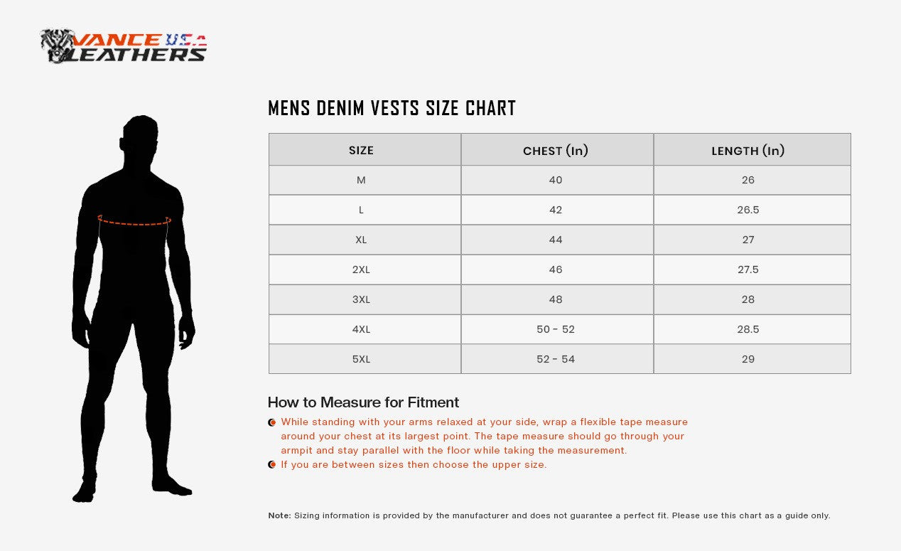 Mens-Denim-Leather-Vest-with-White-Stitching-SizeChart