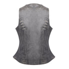 High Mileage HML1038DG Womens Distressed Gray Premium Soft Goatskin Leather Vest With Twill Lace and Grommet - back view