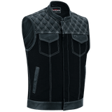 Vance-Leathers-VB924WH-Men's-Denim-Leather-Motorcycle-Vest-with-White-Stitching-main