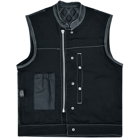 Vance-Leathers-VB924WH-Men's-Denim-Leather-Motorcycle-Vest-with-White-Stitching-conceal-carry-pocket