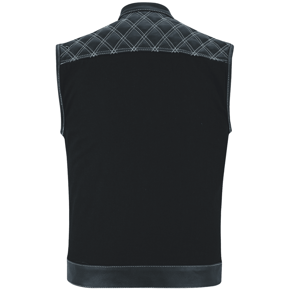 Vance-Leathers-VB924WH-Men's-Denim-Leather-Motorcycle-Vest-with-White-Stitching-back-view