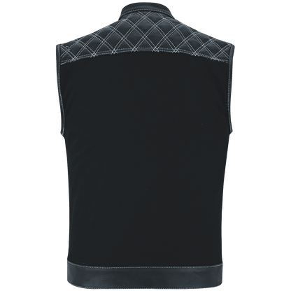 Vance-Leathers-VB924WH-Men's-Denim-Leather-Motorcycle-Vest-with-White-Stitching-back-view