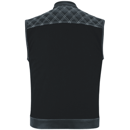 Vance-Leathers-VB924WH-Men's-Denim-Leather-Motorcycle-Vest-with-White-Stitching-back-view