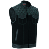 Vance-Leathers-VB924GN-Men's-Denim-Leather-Motorcycle-Vest-with-Green-Stitching-main