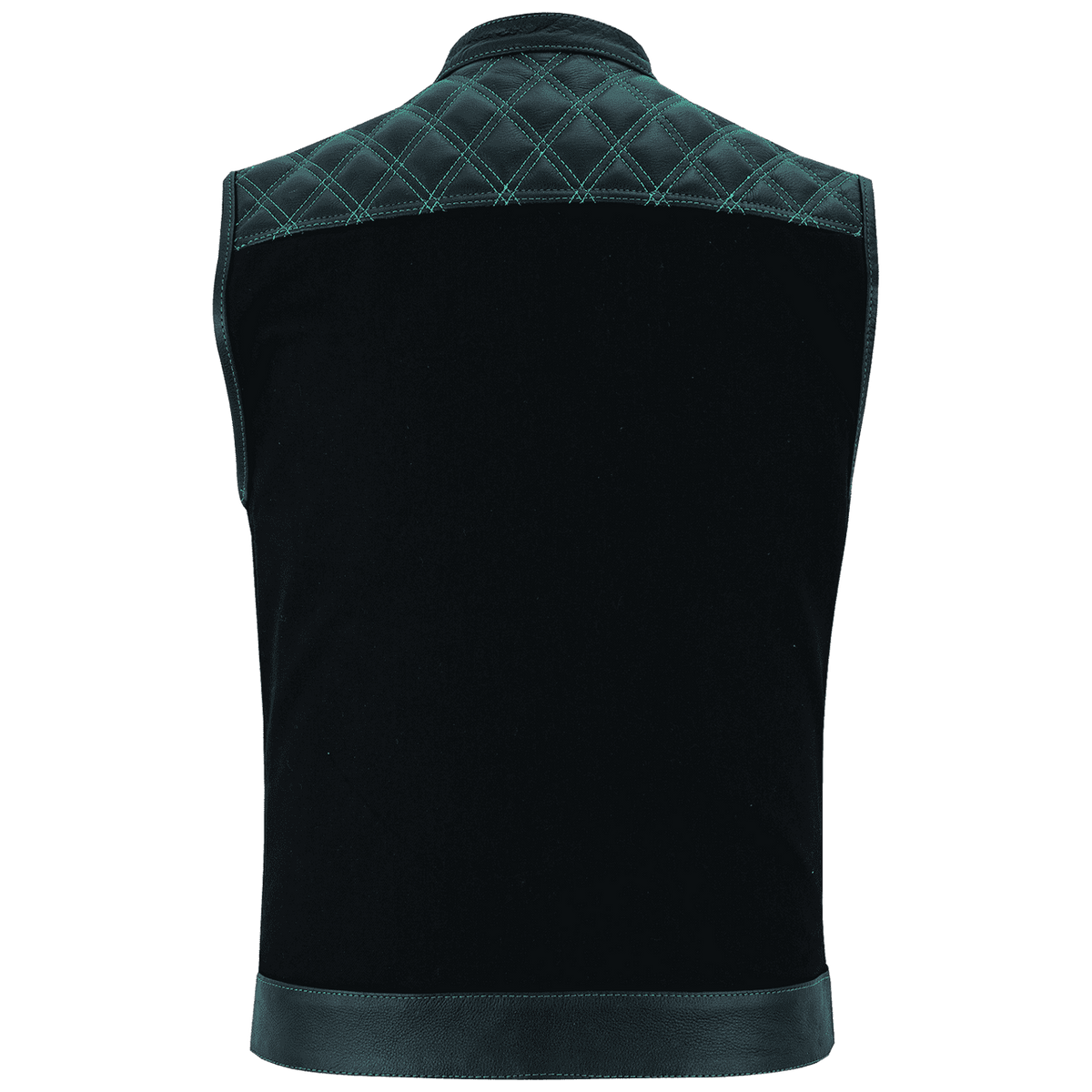 Vance-Leathers-VB924GN-Men's-Denim-Leather-Motorcycle-Vest-with-Green-Stitching-back-view