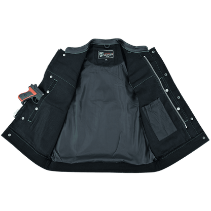 Vance-Leathers-VB924GN-Men's-Denim-Leather-Motorcycle-Vest-with-Green-Stitching-inner-view
