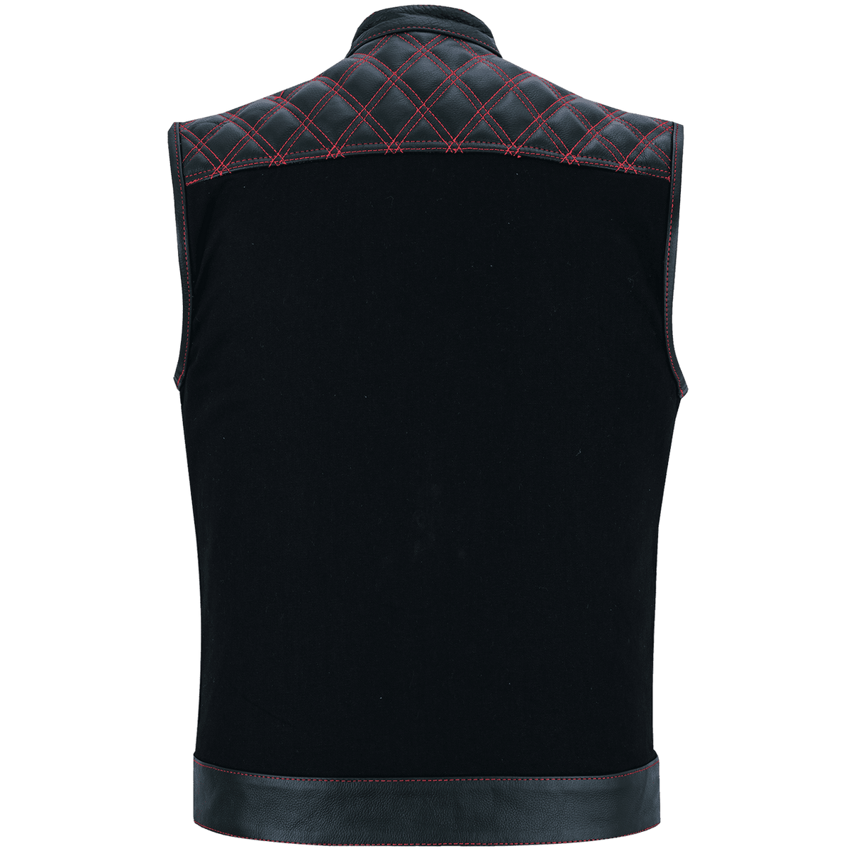 Vance-Leathers-VB924RD-Men's-Denim-Leather-Motorcycle-Vest-with-Red-Stitching-back-view