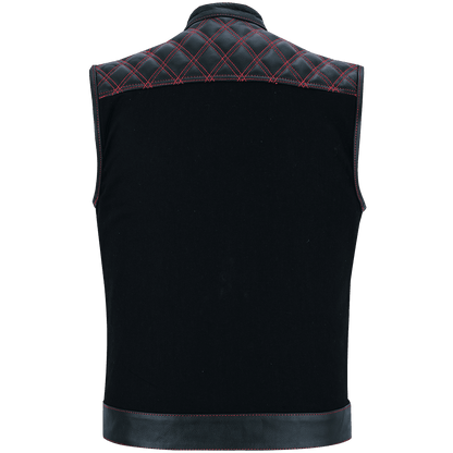 Vance-Leathers-VB924RD-Men's-Denim-Leather-Motorcycle-Vest-with-Red-Stitching-back-view