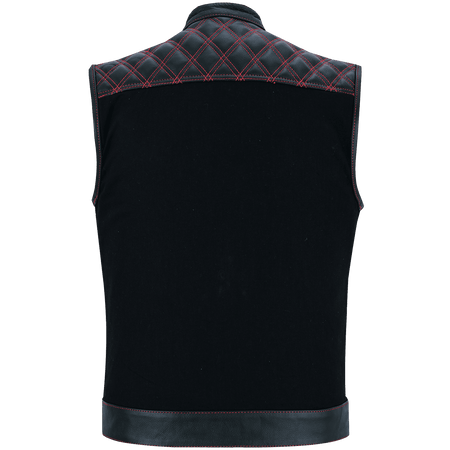 Vance-Leathers-VB924RD-Men's-Denim-Leather-Motorcycle-Vest-with-Red-Stitching-back-view