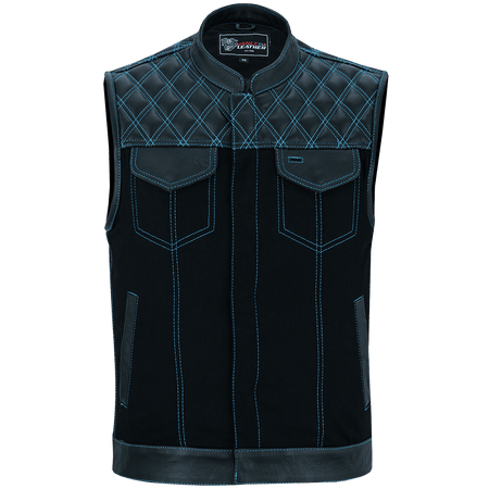 Vance-Leathers-VB924BL-Men's-Denim-Leather-Motorcycle-Vest-with-Blue-Stitching-front-view