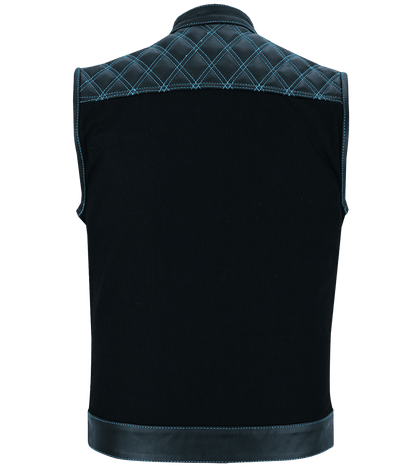 Vance-Leathers-VB924BL-Men's-Denim-Leather-Motorcycle-Vest-with-Blue-Stitching-back-view