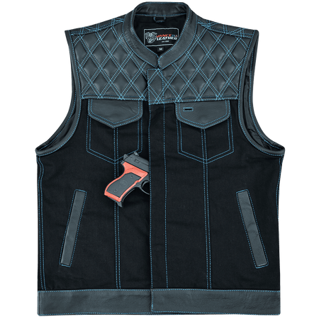Vance-Leathers-VB924BL-Men's-Denim-Leather-Motorcycle-Vest-with-Blue-Stitching-inside-pocket