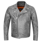 High Mileage HMM517DG Men's Beltless Dual Conceal Carry Distressed Gray Premium Cowhide Leather Biker Motorcycle Jacket - front front
