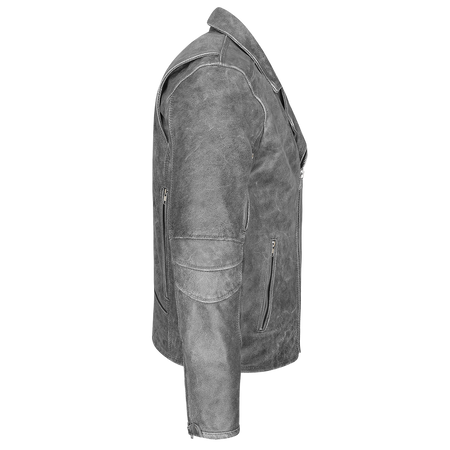 High Mileage HMM517DG Men's Beltless Dual Conceal Carry Distressed Gray Premium Cowhide Leather Biker Motorcycle Jacket - side side