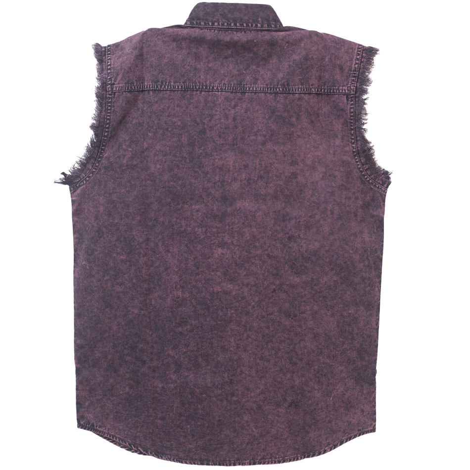 VB733 - Mens Cutoffs Burgundy Acid Wash Shirt
