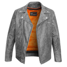 High Mileage HMM517DG Men's Beltless Dual Conceal Carry Distressed Gray Premium Cowhide Leather Biker Motorcycle Jacket - open