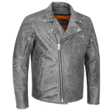 High Mileage HMM517DG Men's Beltless Dual Conceal Carry Distressed Gray Premium Cowhide Leather Biker Motorcycle Jacket - side