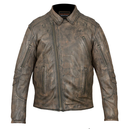High Mileage HMM517DB Men's Dual Conceal Carry Distressed Brown Premium Cowhide Leather Biker Motorcycle Riding Jacket