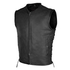High Mileage HMM931 Mens Black Premium Cowhide Front Zipper Closure Biker Motorcycle Leather Vest - Side View