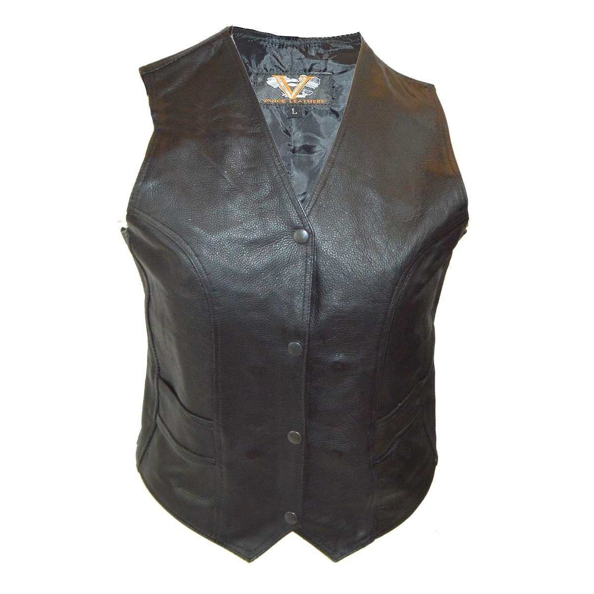 Vance VL1050 Womens Black Lady Biker Leather Motorcycle Vest