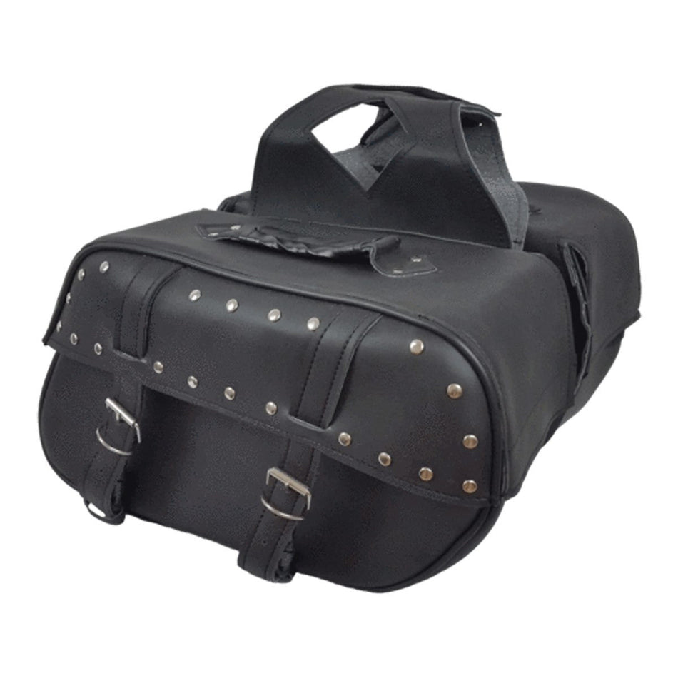 Vance VS222S Black Studded Motorcycle Saddlebags for Honda Yamaha Kawasaki Indian and Harley Davidson Motorcycles