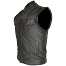 Vance VL1914L Mens Black Front Zipper and Snap Closure SOA Club Style Leather Trimmed Textile Motorcycle Vest - Side View
