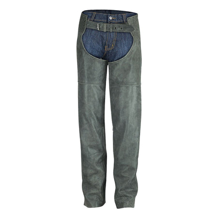 High Mileage HM814DG Men and Women Premium Cowhide Vintage Distressed Gray Biker Leather Motorcycle Chaps