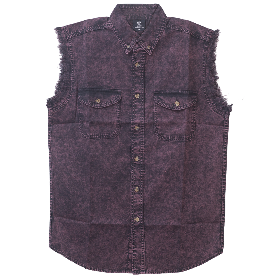 VB733 - Mens Cutoffs Burgundy Acid Wash Shirt
