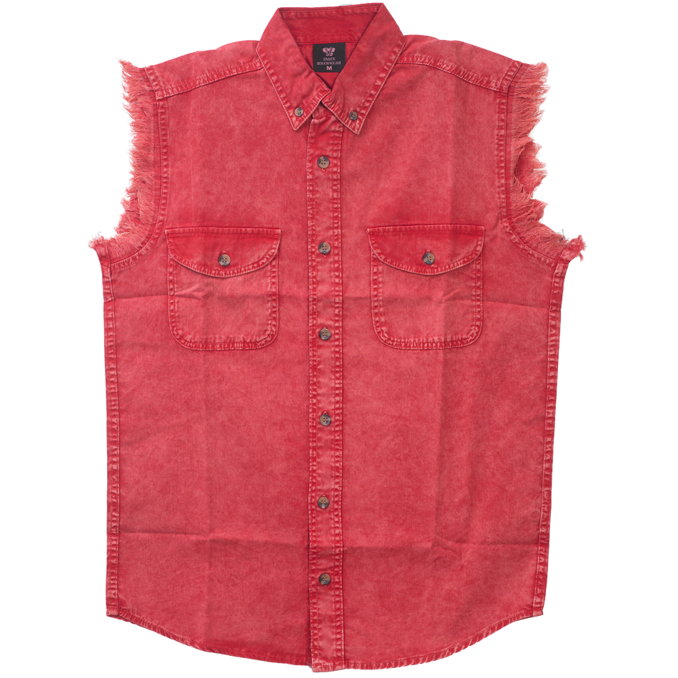 VB734 - Mens Cutoffs Red Acid Wash Shirt