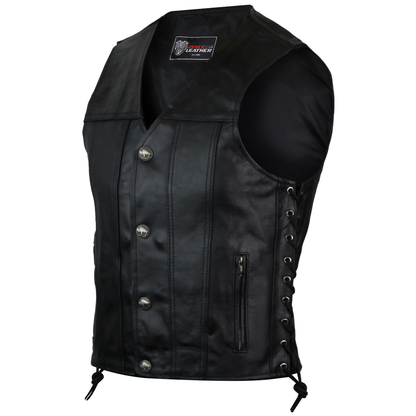 VL939S - Vance Leathers Mens Black Straight Bottom Leather Motorcycle Vest