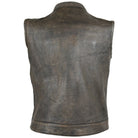 High Mileage HMM914DB Mens Premium Cowhide Distressed Brown SOA Style Biker Club Leather Motorcycle Vest - Back View