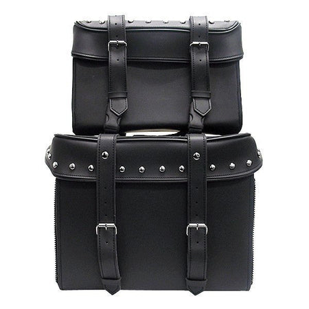 Vance VS339 Black Studded 4 Piece Motorcycle Travel Luggage Sissy Bar Bag