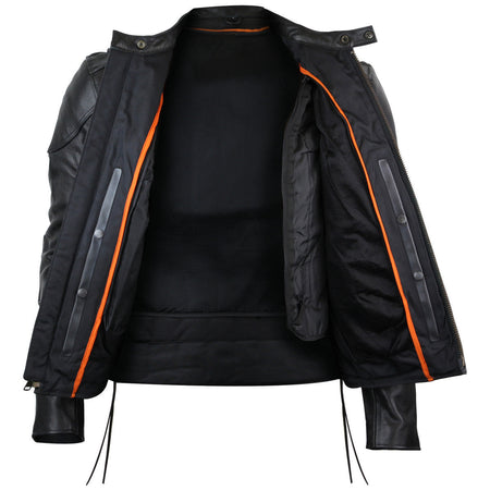 Vance VL511 Mens Black Premium Cowhide Vented Scooter Racer Motorcycle Leather Riding Jacket