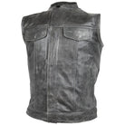 High Mileage HMM914DG Mens Premium Cowhide Distressed Gray SOA Style Biker Club Leather Motorcycle Vest