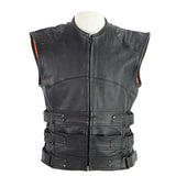 Vance VL905 Mens Black Premium Cowhide Tactical Bulletproof Style Leather Motorcycle Vest
