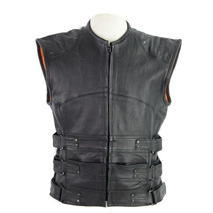 Vance VL905 Mens Black Premium Cowhide Tactical Bulletproof Style Leather Motorcycle Vest