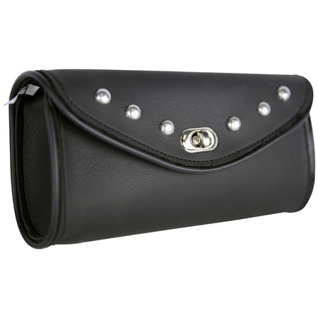 Vance VS182 Black Studded Motorcycle Windshield Bag for Indian Honda Yamaha Kawasaki and Harley Davidson Motorcycles