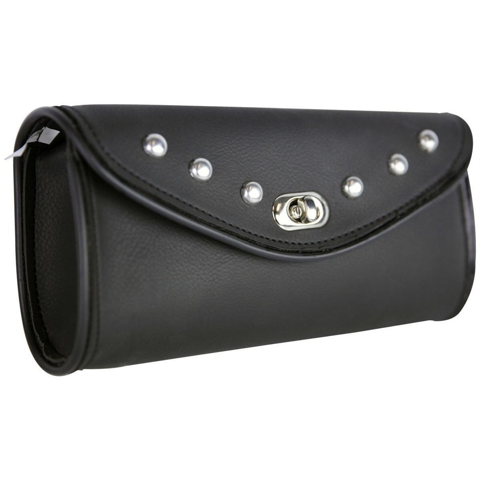 Vance VS182 Black Studded Motorcycle Windshield Bag for Indian Honda Yamaha Kawasaki and Harley Davidson Motorcycles