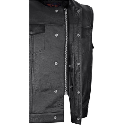 Vance VL919 Men's Black Premium Cowhide Leather Biker Motorcycle Vest With Quick Access Conceal Carry Pockets