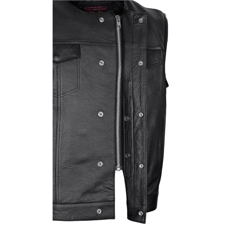 Vance VL919 Men's Black Premium Cowhide Leather Biker Motorcycle Vest With Quick Access Conceal Carry Pockets