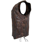 High Mileage HMM915VB Mens Vintage Brown Premium Cowhide Ten Pocket Leather Motorcycle Vest - side