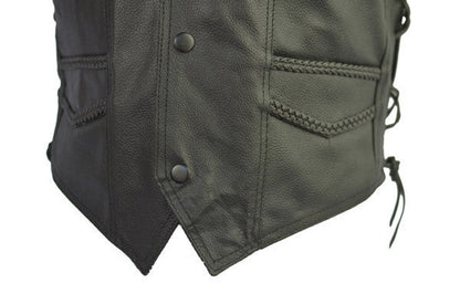 Vance VL923 Men's Black Premium Cowhide Leather Biker Motorcycle Vest
