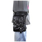 Vance VA564 Men and Women Black Leather Multi-Function Concealed Carry Biker Motorcycle Drop Leg Fanny Pack Thigh Bag