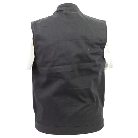 Vance VB920 Mens Black Heavy Duty Concealed Carry Denim Motorcycle Vest - Back View